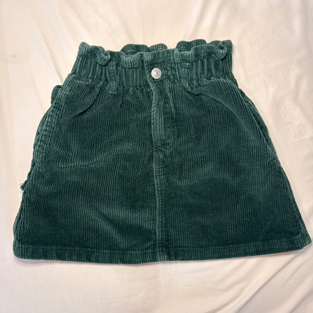 Zara Kids Girls Green Corduroy Paperbag Waist Mini Skirt‎ Size 10 140cm